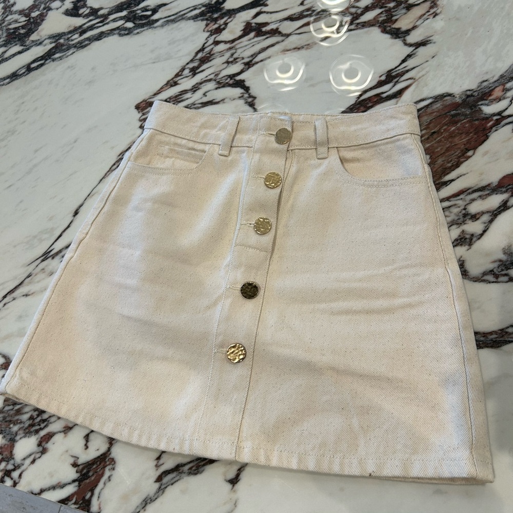 Zara Cream Mini Skirt with Gold Buttons